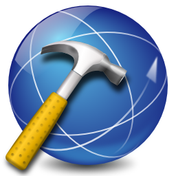 icon of hammer behind blue globe